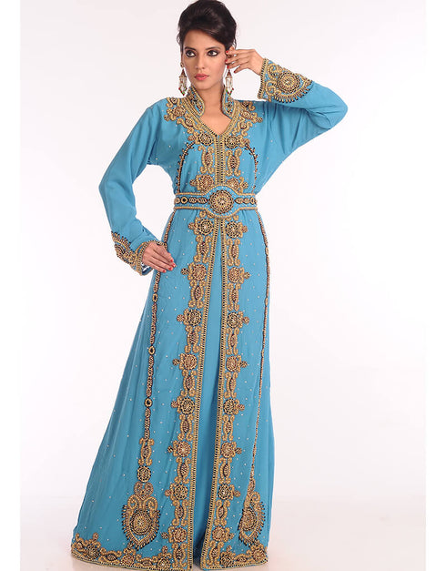 Women Multicolor Georgette Hand Zari Embroidery Kaftan